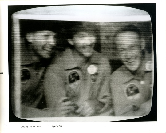 Les astronautes en quarantaine à leur retour sur Terre, le 24 juillet 1969