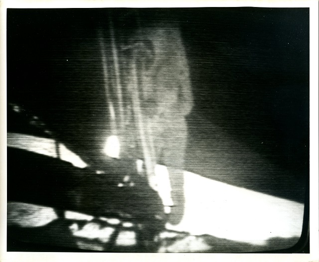 The Second Man (Buzz Aldrin) descends on the Moon surface, July 20, 1969